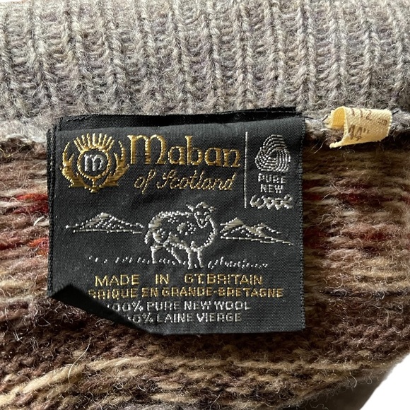 Maban of Scotland Oversize Knit Wool Double-breasted Sweater with Aztec … - Picture 5 of 7